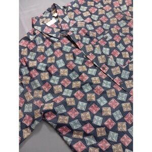 Vintage 90s SUMMA Silk Shirt XL Geometric Diamond Patchwork Dadcore
